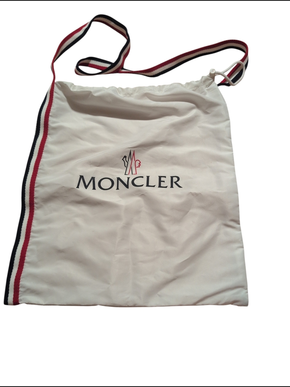 Moncler White Drawstring Messenger Bag with Tricolor Trim